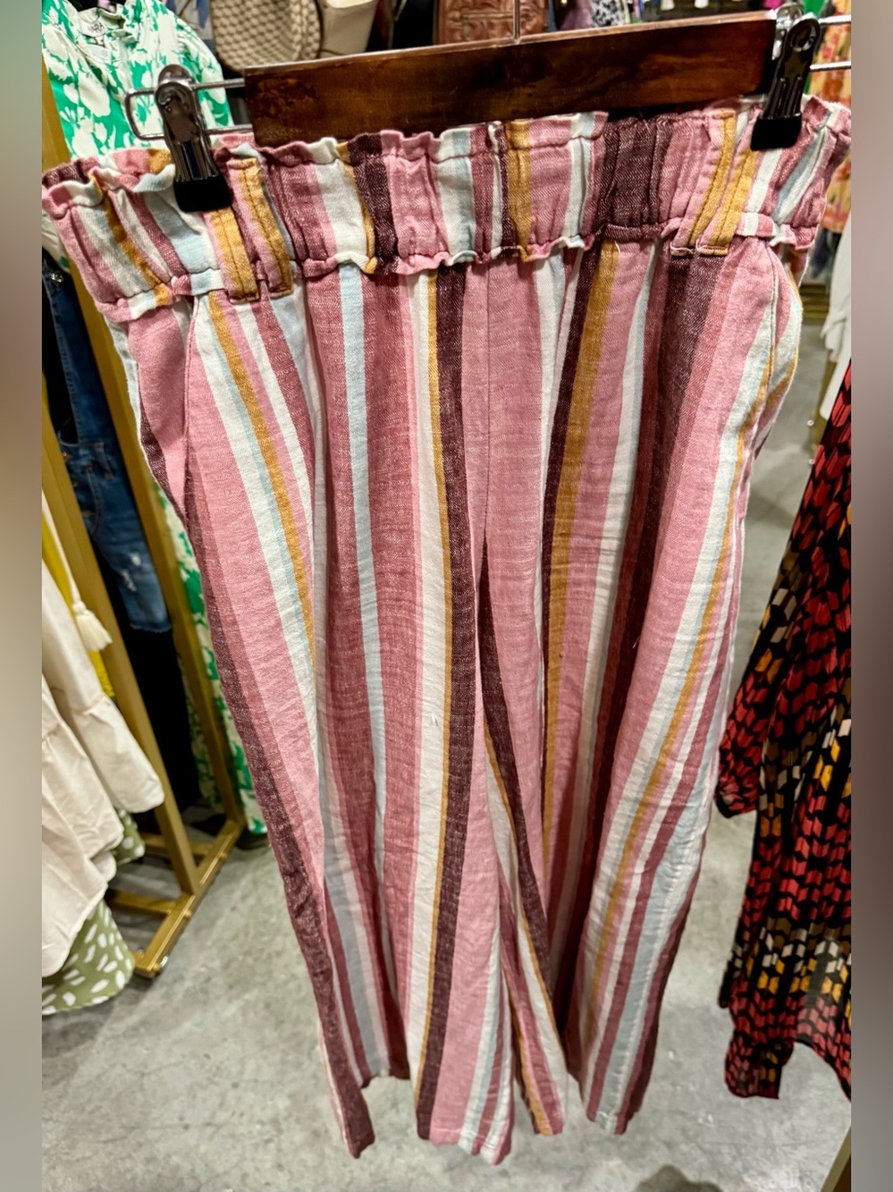 a.n.a Pink Multicolor Striped Paperbag Waist Pants
